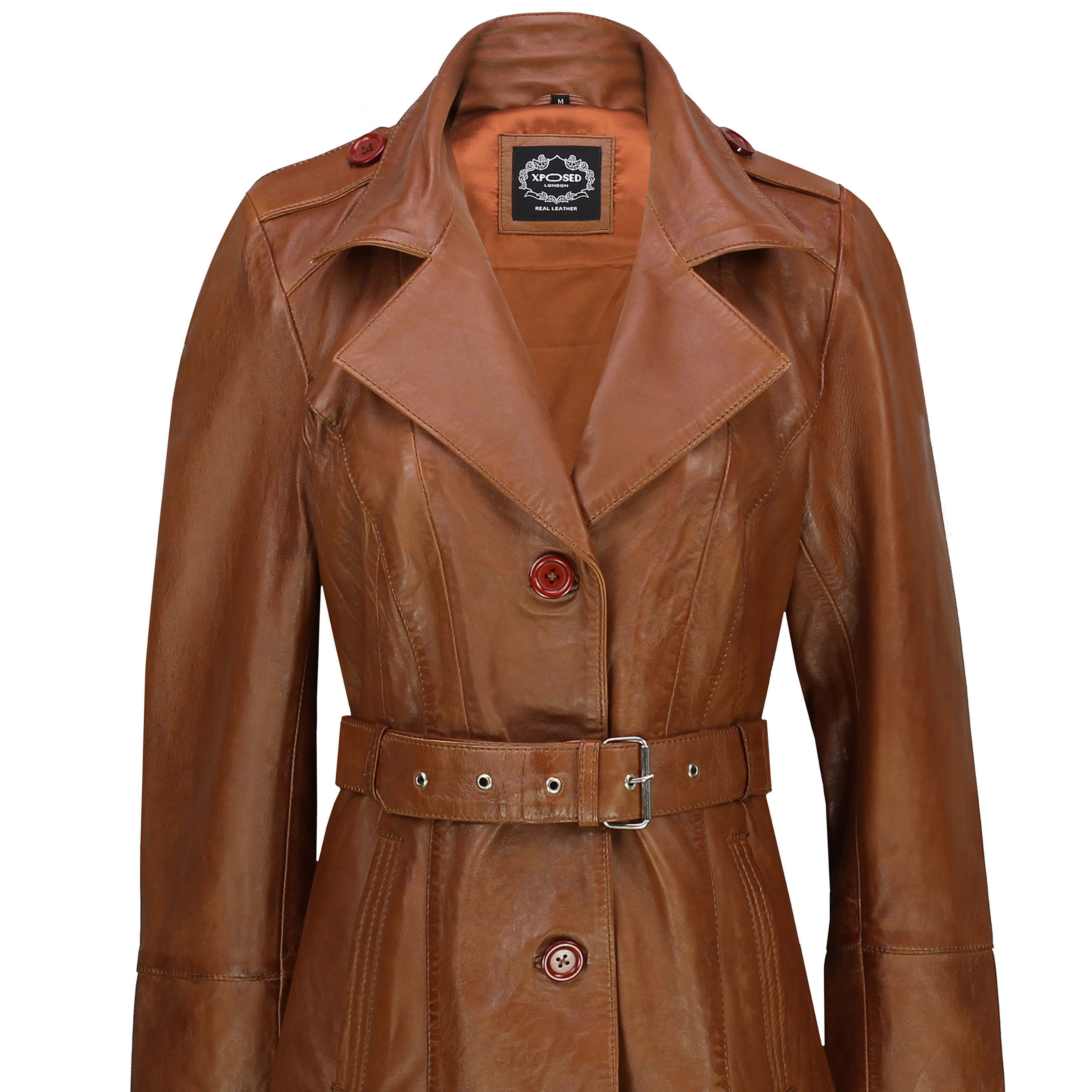 Womens MOD 3/4 Length Smart Fit Real Leather Coat Classic Ladies Trench Jacket | eBay